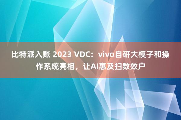 比特派入账 2023 VDC：vivo自研大模子和操作系统亮相，让AI惠及扫数效户